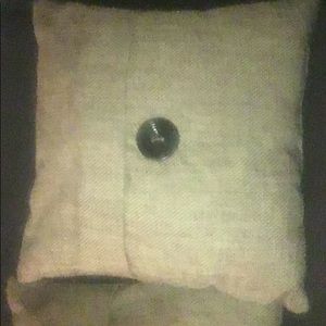 2 Beige tweed throw pillows with button accent